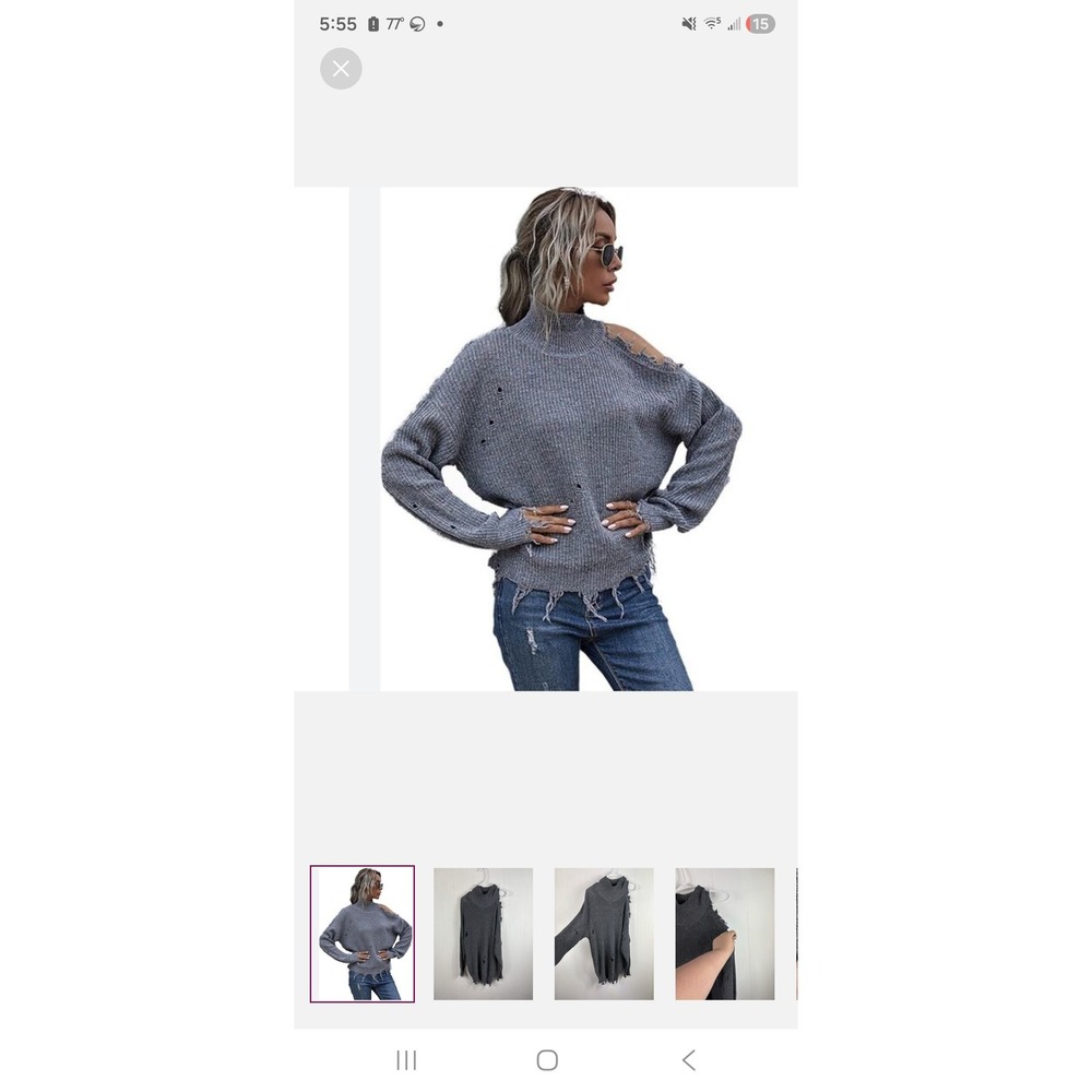 POL Distressed Cold Shoulder Sweater